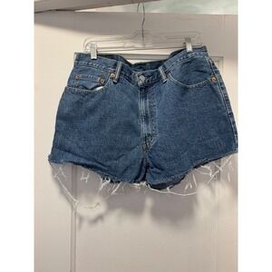 Levis 550 Vintage Relaxed Fit Cutoff Denim Shorts Medium Wash Blue Womens W36